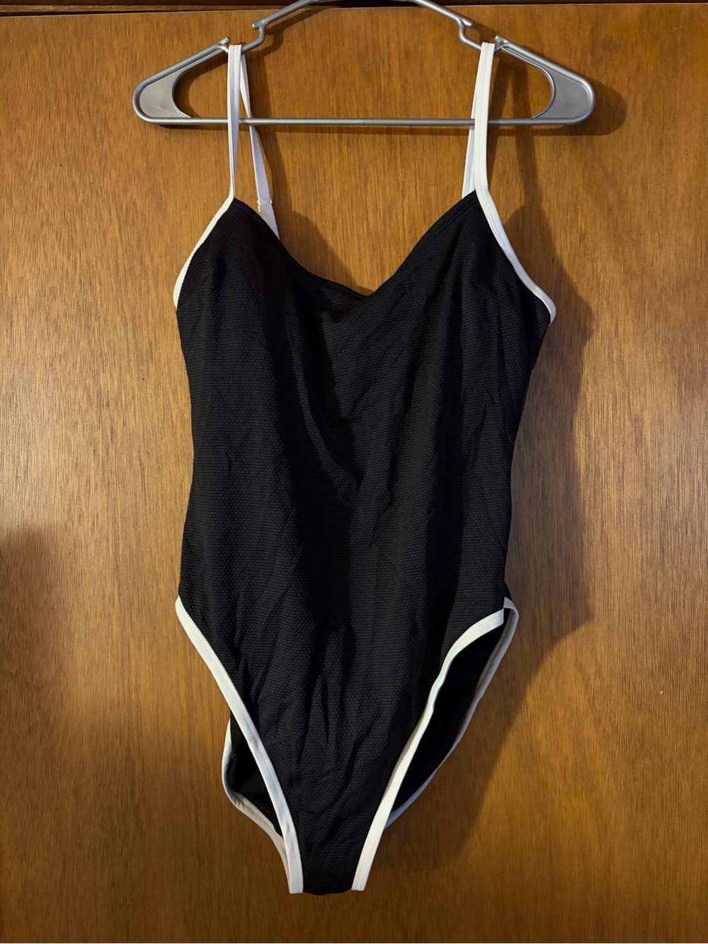 Shade & Shore Black One-Piece Swimsuit with White Trim - Adult L (12-14)